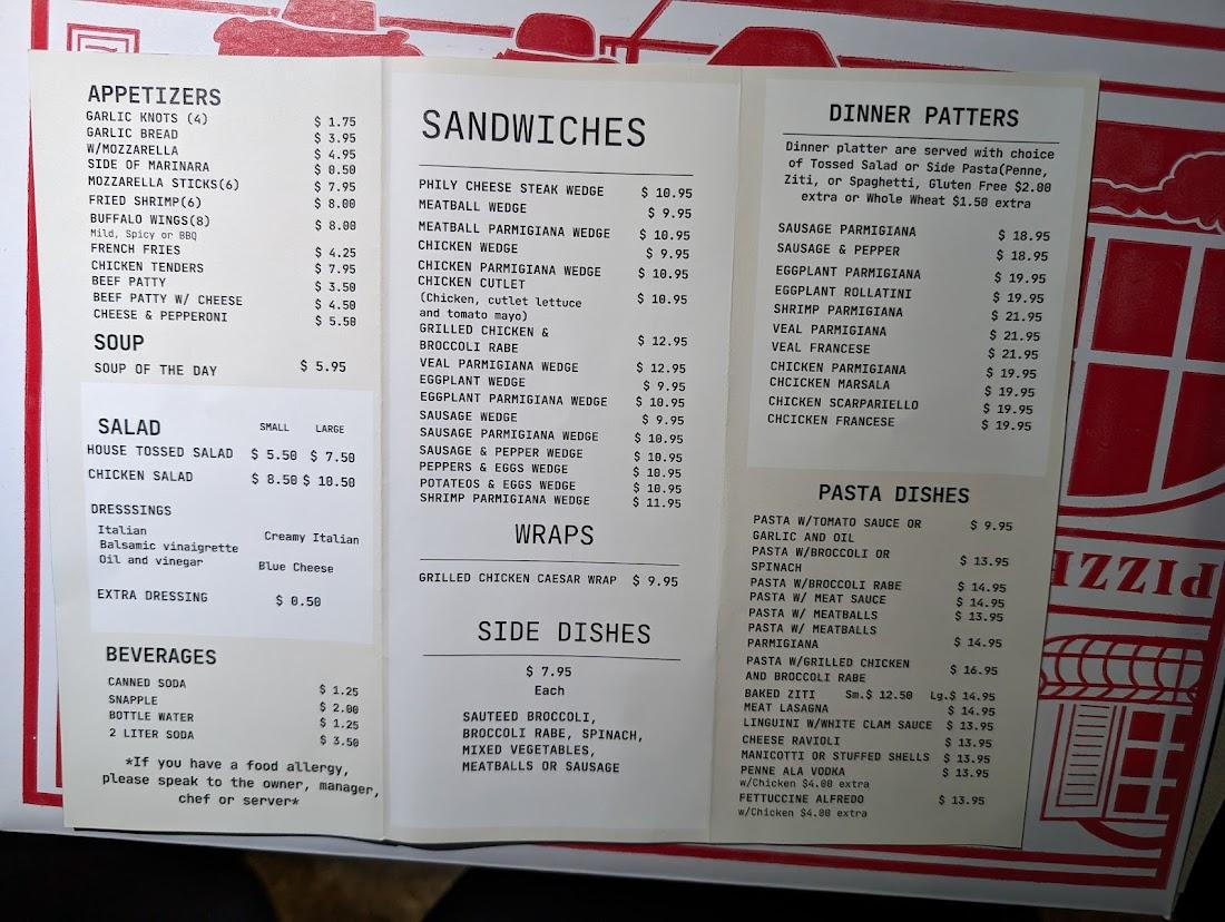 Anthony's Pizza Menu