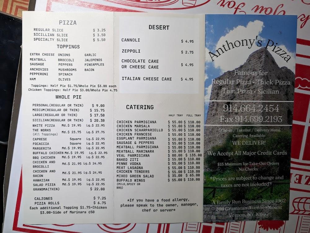Anthony's Pizza Menu image 2